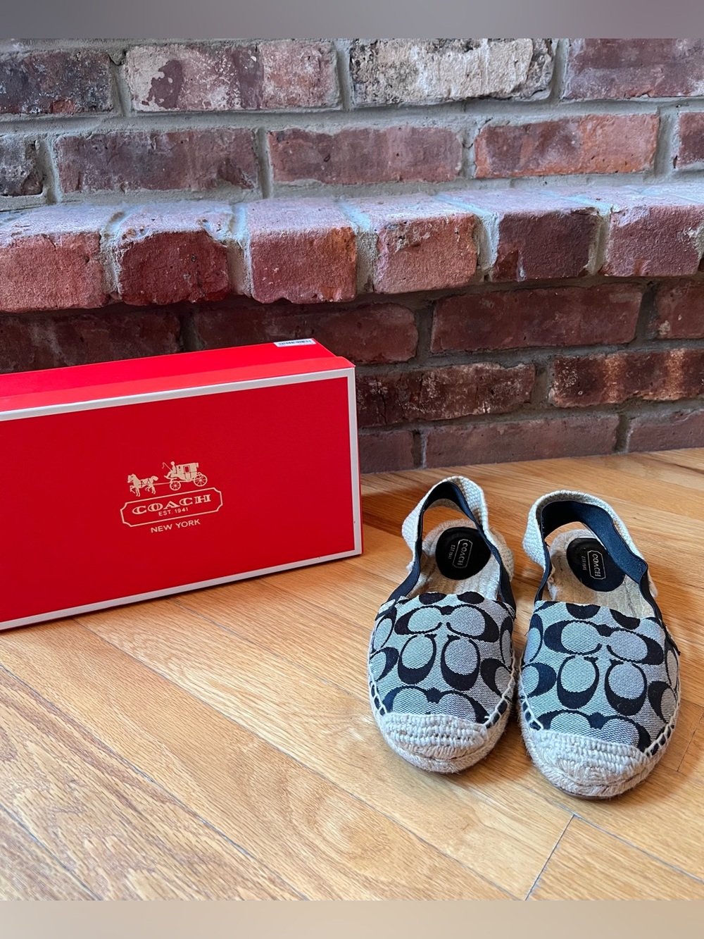Coach Black & White Rayanne Signature C Slingback Espadrille Sandals